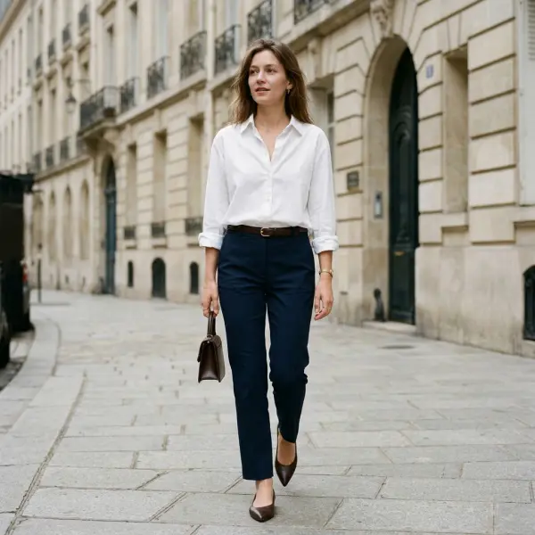 Detail aksesori dan cara mengenakan pakaian untuk gaya Parisienne yang effortless Detail aksesori dan cara mengenakan pakaian untuk gaya Parisienne yang effortless