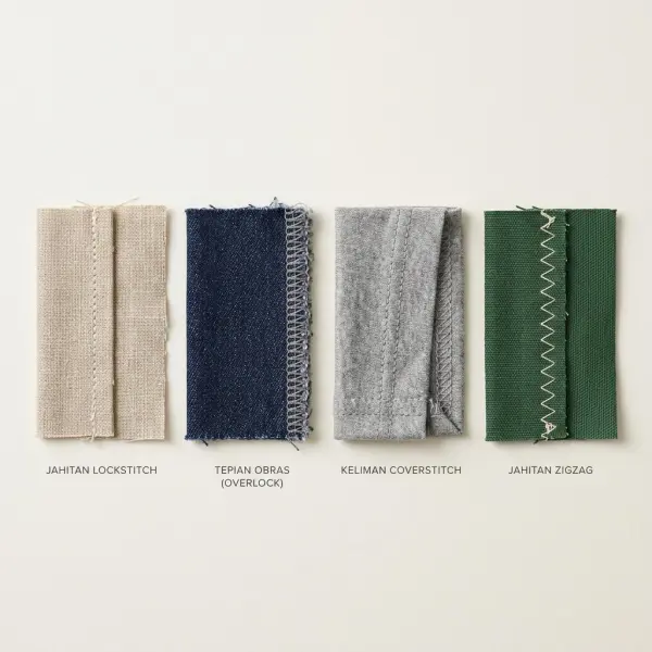 Perbandingan hasil jahitan lockstitch, overlock, coverstitch, dan zigzag pada material tekstil Perbandingan hasil jahitan lockstitch, overlock, coverstitch, dan zigzag pada material tekstil