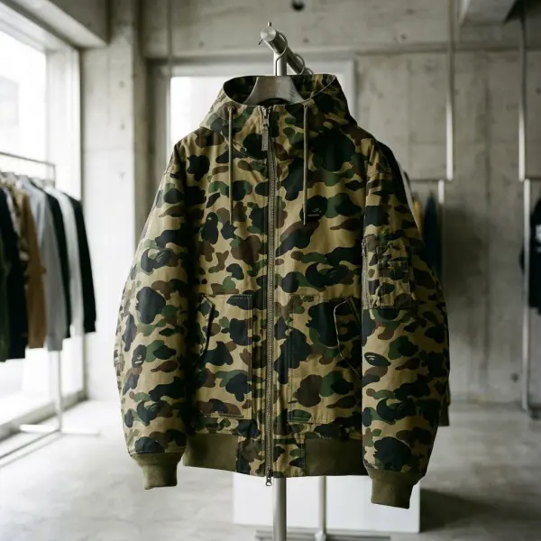 Jaket BAPE bermotif kamuflase sebagai representasi identitas streetwear Jepang