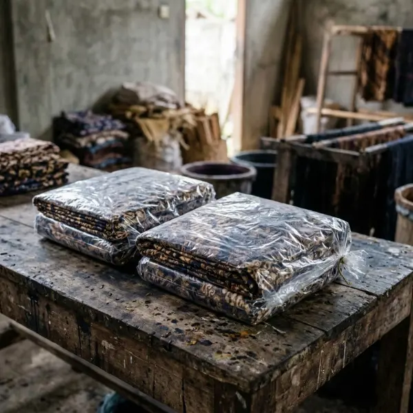 Kain batik yang telah diaplikasikan larutan fiksasi disimpan sesuai prosedur pemeraman