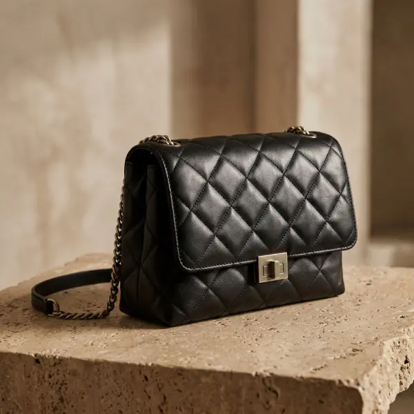 Elegant quilted leather shoulder bag with a soft raised diamond pattern and understated metal hardware