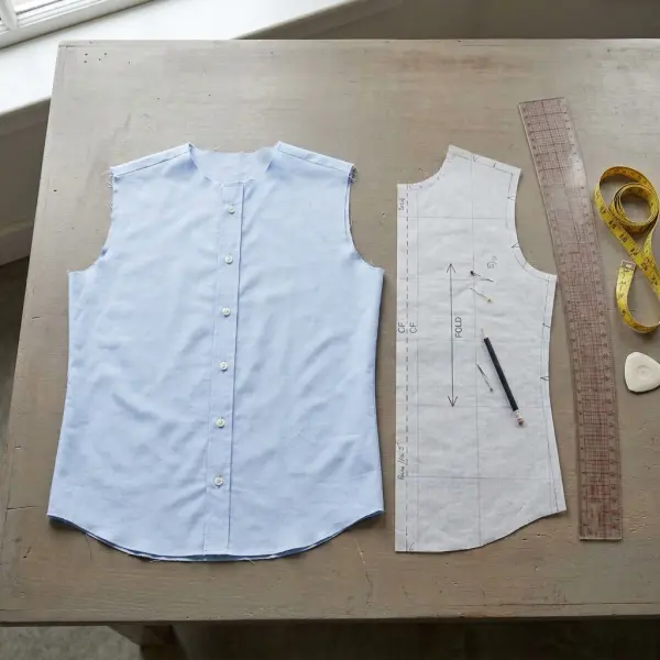 Apparel development worktable displaying a visible shirt button placket sample with pattern markings and a button placement guide Apparel development worktable displaying a visible shirt button placket sample with pattern markings and a button placement guide