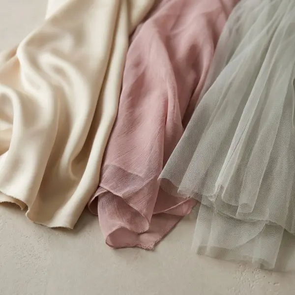 Tekstur satin, chiffon, dan tulle sebagai pilihan material untuk gown modern