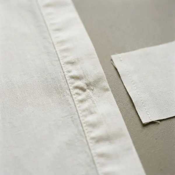 Macro photograph of a woven shirt placket with visible seam puckering alongside a smooth correctly stitched sample