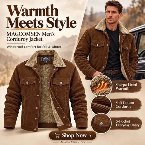 MAGCOMSEN Men's Corduroy Jacket Winter Sherpa