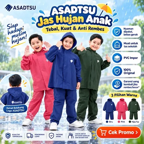 ASADTSU Jas Hujan Anak Bahan Impor PVC