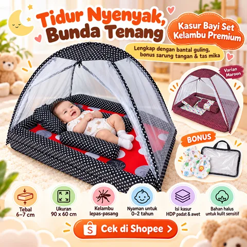 Kasur Bayi Set Kelambu Dengan Bantal Guling