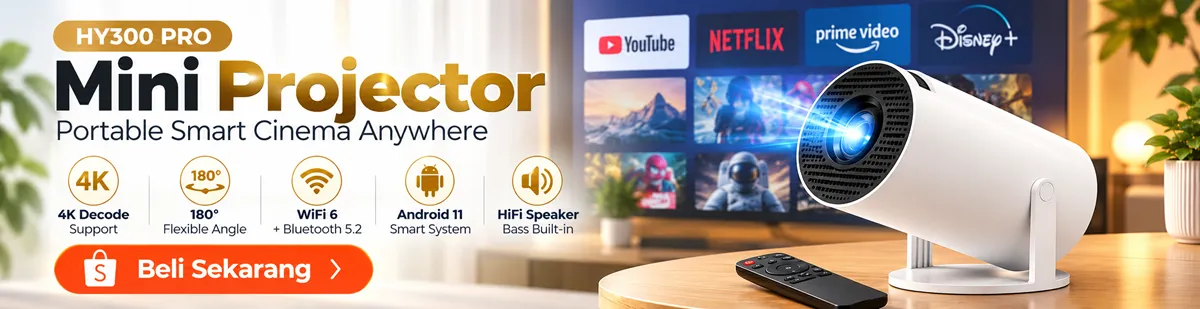 HY300 Pro 4K Proyektor HD 100 Inci Portabel Mini